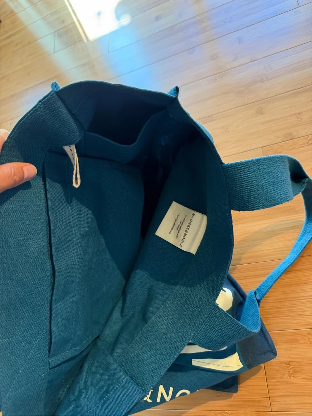 Barnes & Noble Blue Canvas Tote with interior pockets
